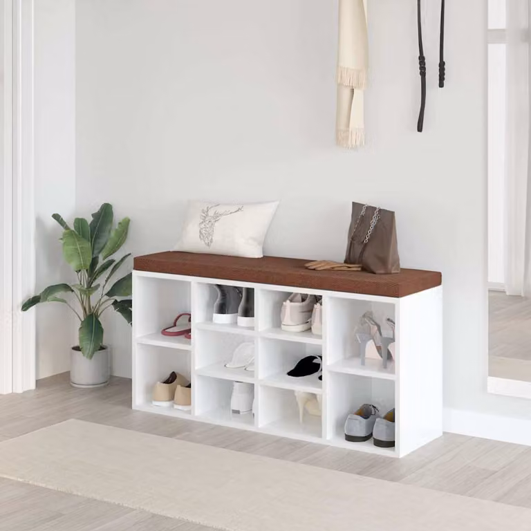vidaXL Panca Porta Scarpe Bianco Lucido in Legno e MDF L: 103 cm, P: 30 cm, H: 48 cm
