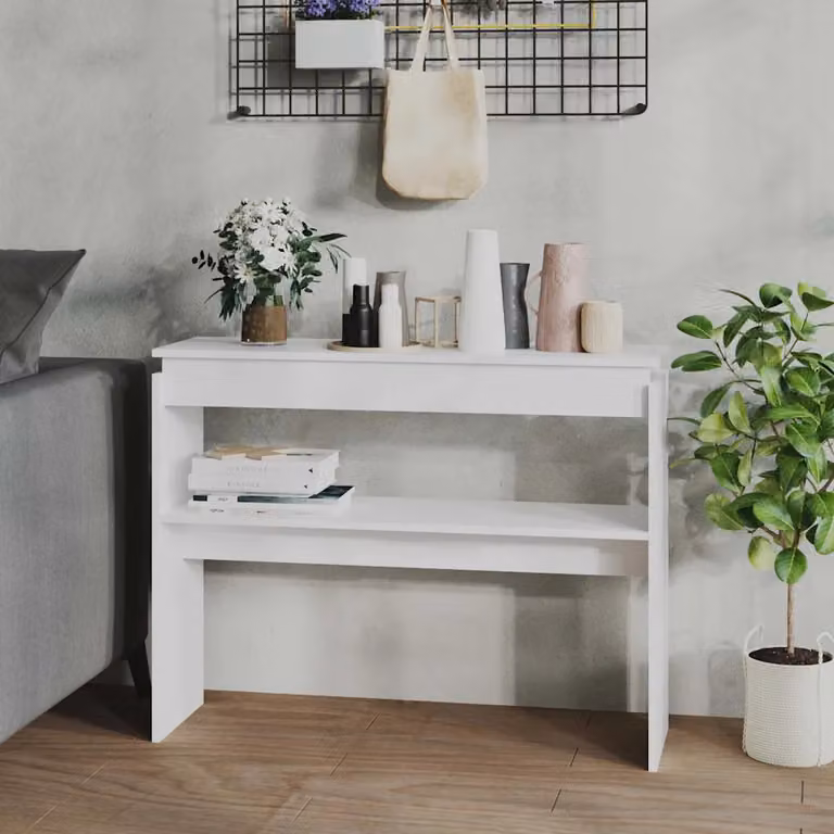 vidaXL Tavolino Consolle Bianco in Legno Multistrato L: 102 cm, P: 30 cm, H: 80 cm