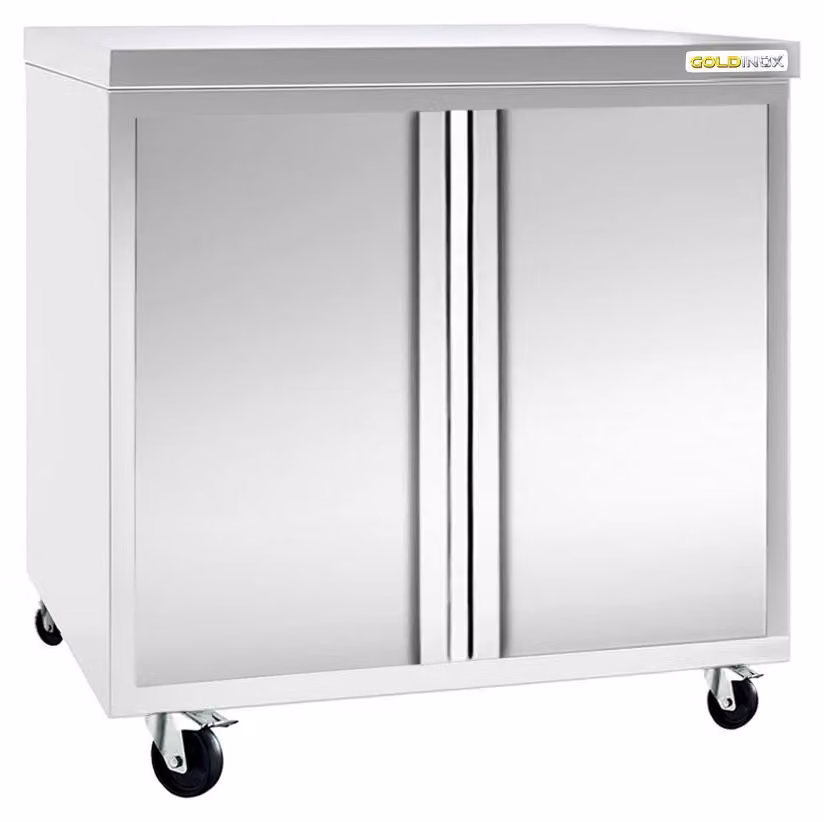 Mobile basso in acciaio inossidabile, dimensioni 800x700 mm, su ruote, PREMIUM - GOLDINOX