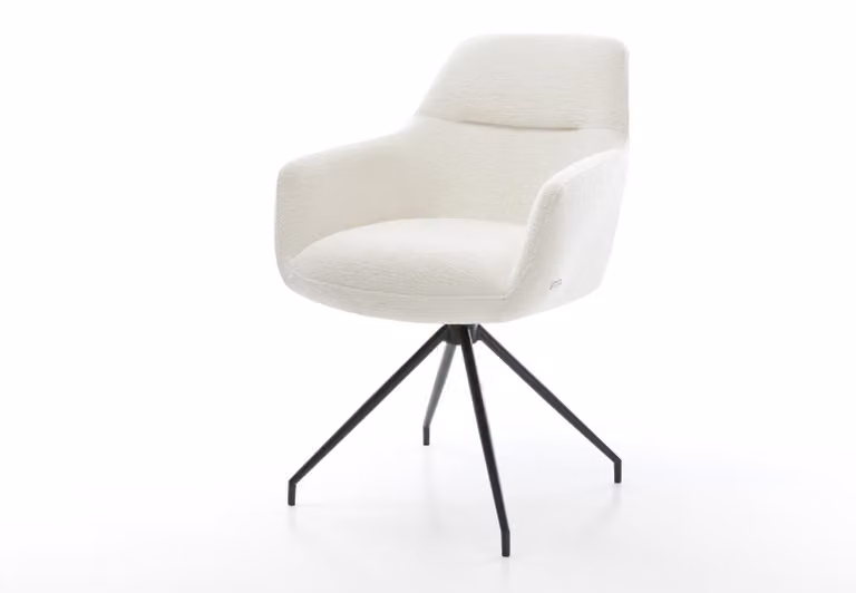 DELIFE Sedia da pranzo Pejo-Flex Bouclé Soft Beige Struttura a croce conica Nero Nucleo a molle tascabili