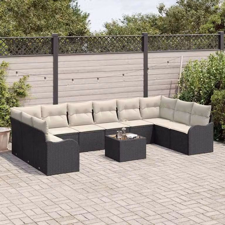 Set Divano da Giardino 11 pcs Nero e Bianco polyrattan