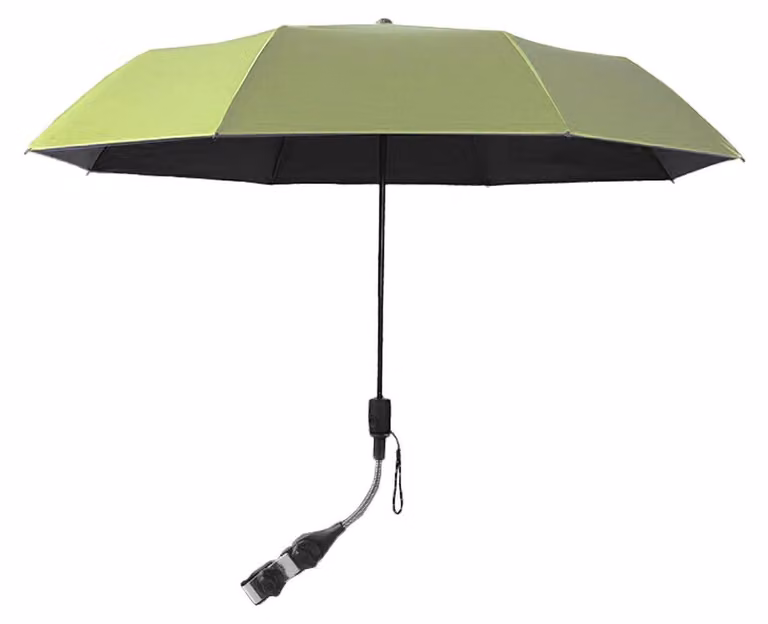 Ombrellone per sedia a rotelle con morsetto universale, regolabile a 360°, ideale per sedie a rotelle, sedie da terrazza, poltrone da spiaggia, colore verde