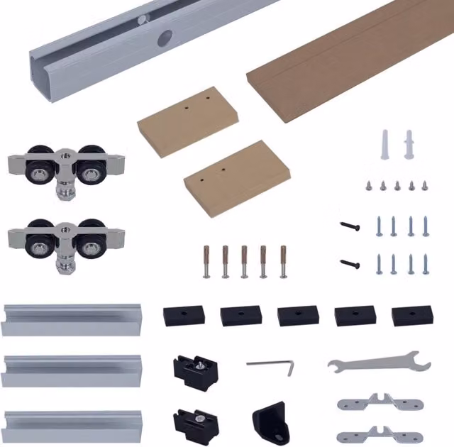 Kit Porte Scorrevoli Zephmum in Legno e Alluminio Colore Quercia L: 205 cm, H: 7 cm, P: 3 cm