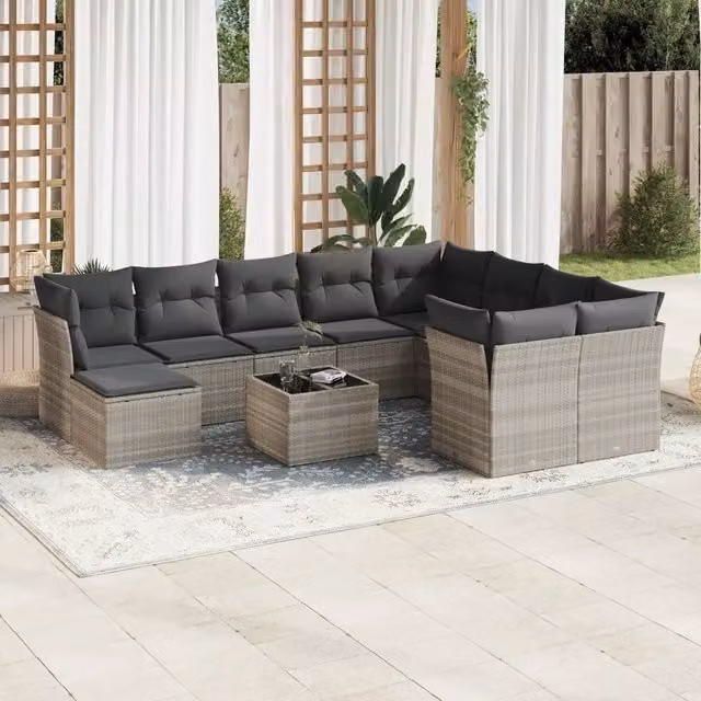 Set Divani da Giardino 11 pz con Cuscini in Polyrattan Grigio 3218602