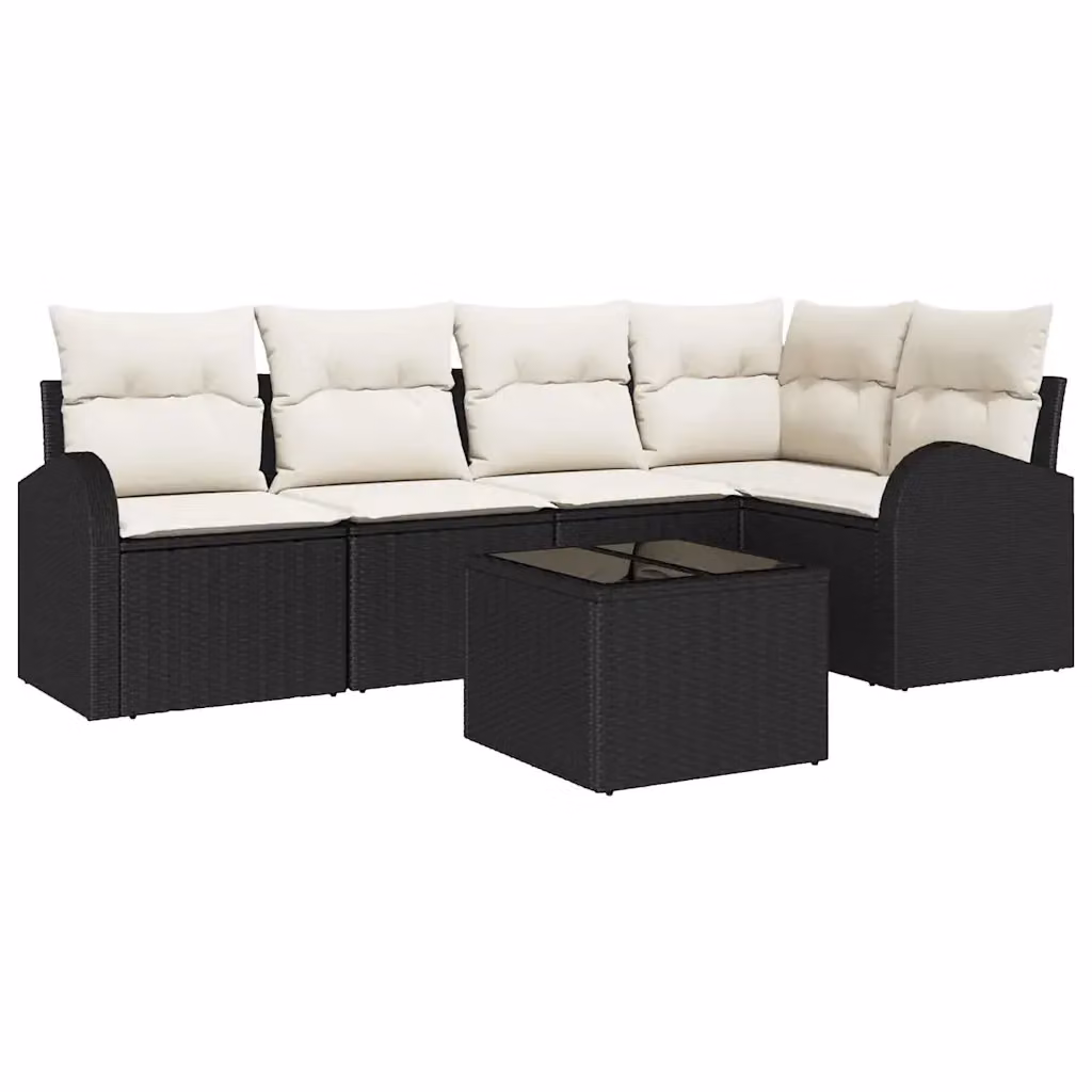 Set Divano da Giardino a L con Tavolino vidaXL, 6 Pezzi, Nero e Bianco, Polyrattan e Metallo con Cuscini Inclusi – 2