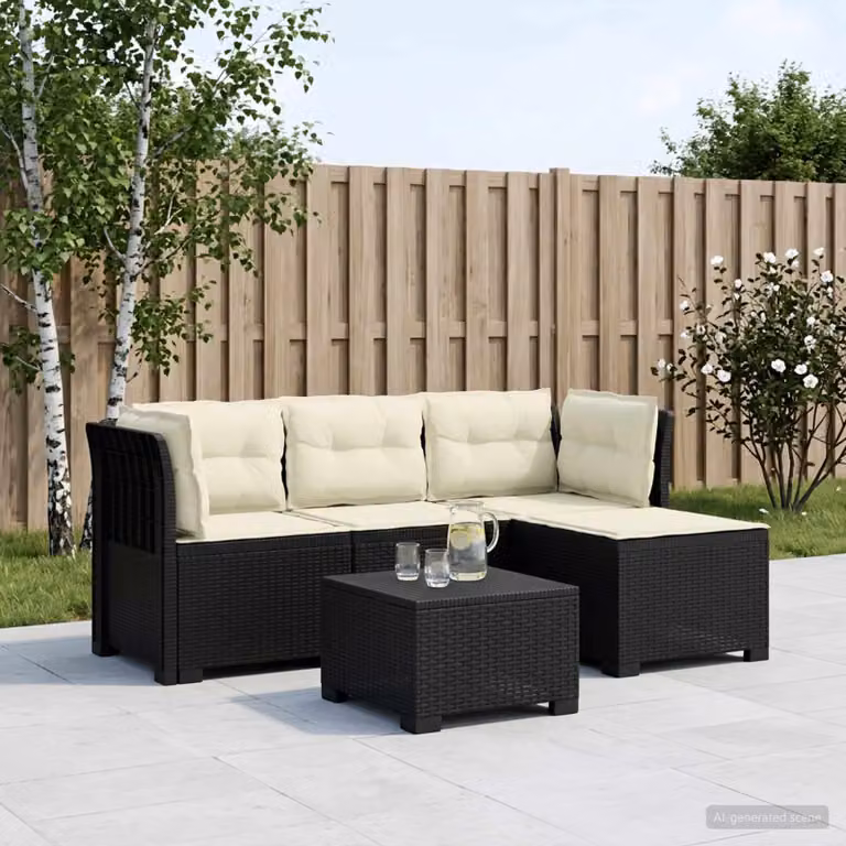 Divano da giardino angolare vidaXL a 4 posti con cuscini, design moderno in aspetto rattan, colori antracite e beige, resistente alle intemperie e ai raggi UV