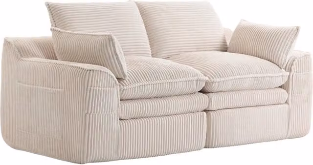 Divano Modulare 2 Posti in Corduroy Beige con Cuscini e Tasche Laterali di Varie Dimensioni, Imbottitura a Schiuma a Tre Strati e Molla per Comfort Duraturo