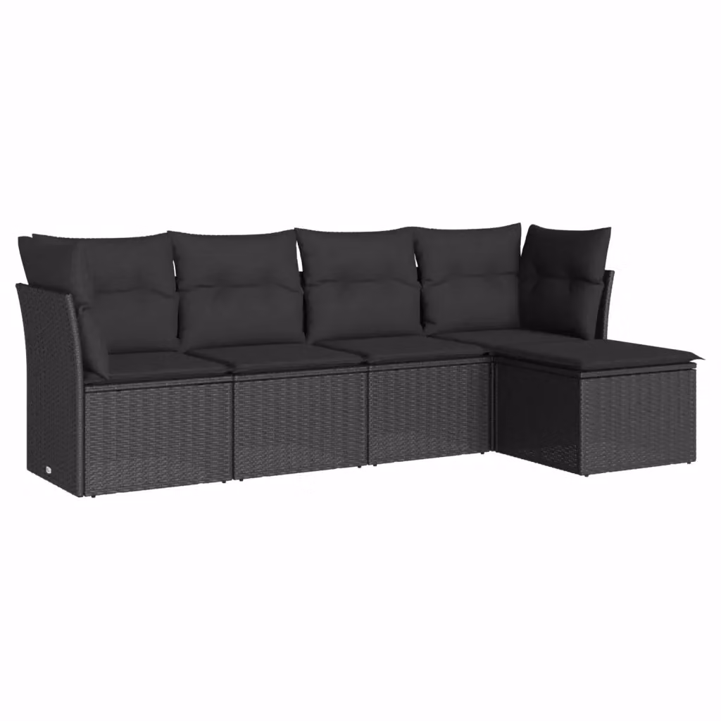 Set di divani da giardino vidaXL a forma di L composto da 5 pezzi in polyrattan nero con cuscini inclusi – 2