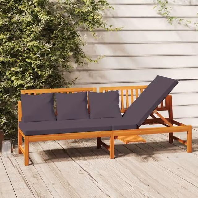 Dormeuse con Cuscino Grigio 200x60x75cm Legno Massello Acacia 312145