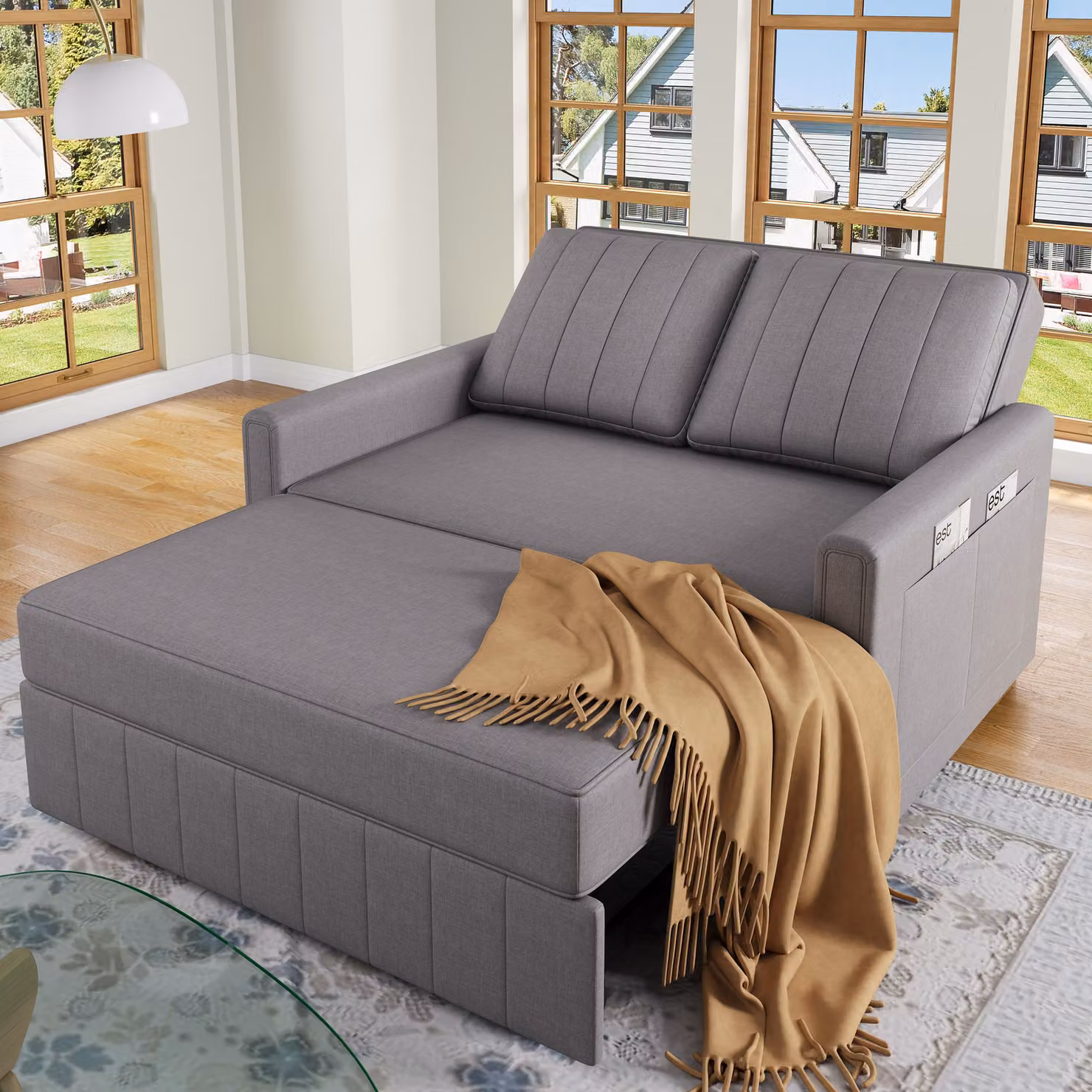 Divano letto multifunzionale, dimensioni 127x75x94 cm, divano a due posti con funzione letto, schienale regolabile, ideale per piccoli spazi e residence