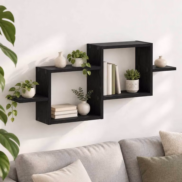 Scaffale da parete vidaXL in legno Rovere e Nero, design minimalista per soggiorno, L 95 x P 37 x H 17 cm