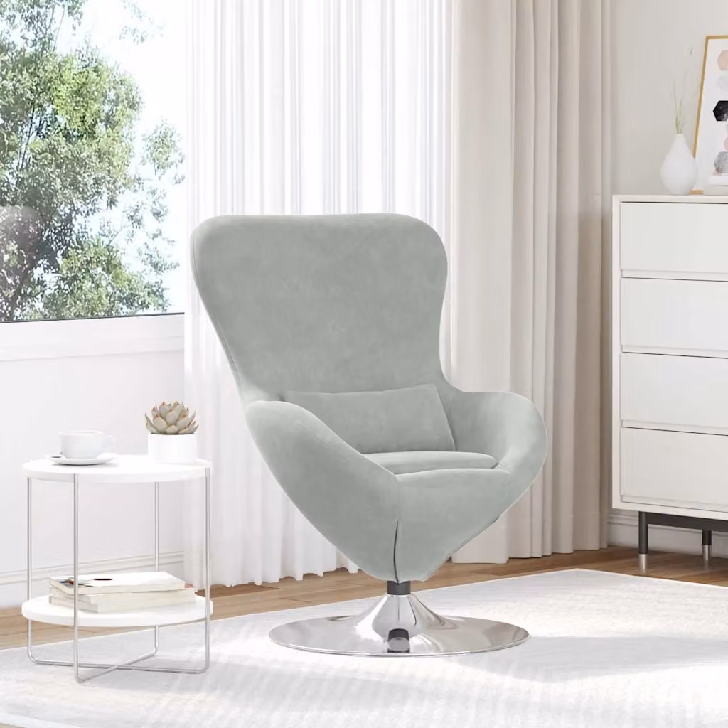 Poltrona uovo vidaXL in velluto grigio con struttura in metallo e rotazione a 360 gradi L: 73 cm, P: 73 cm, H: 90 cm