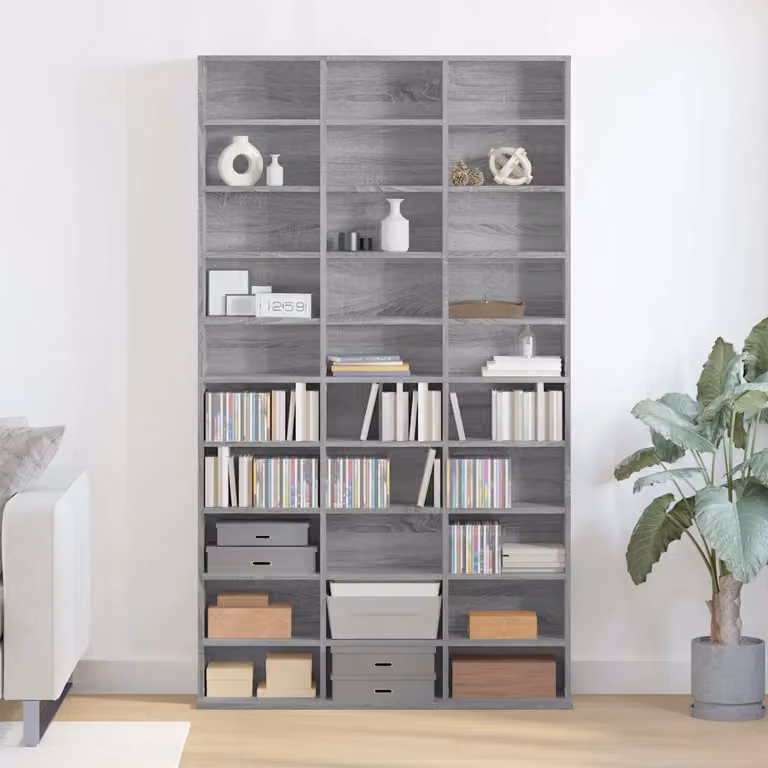 vidaXL Mobile Porta CD Grigio Sonoma in Legno Multistrato L: 102 cm, P: 23 cm, H: 177,5 cm