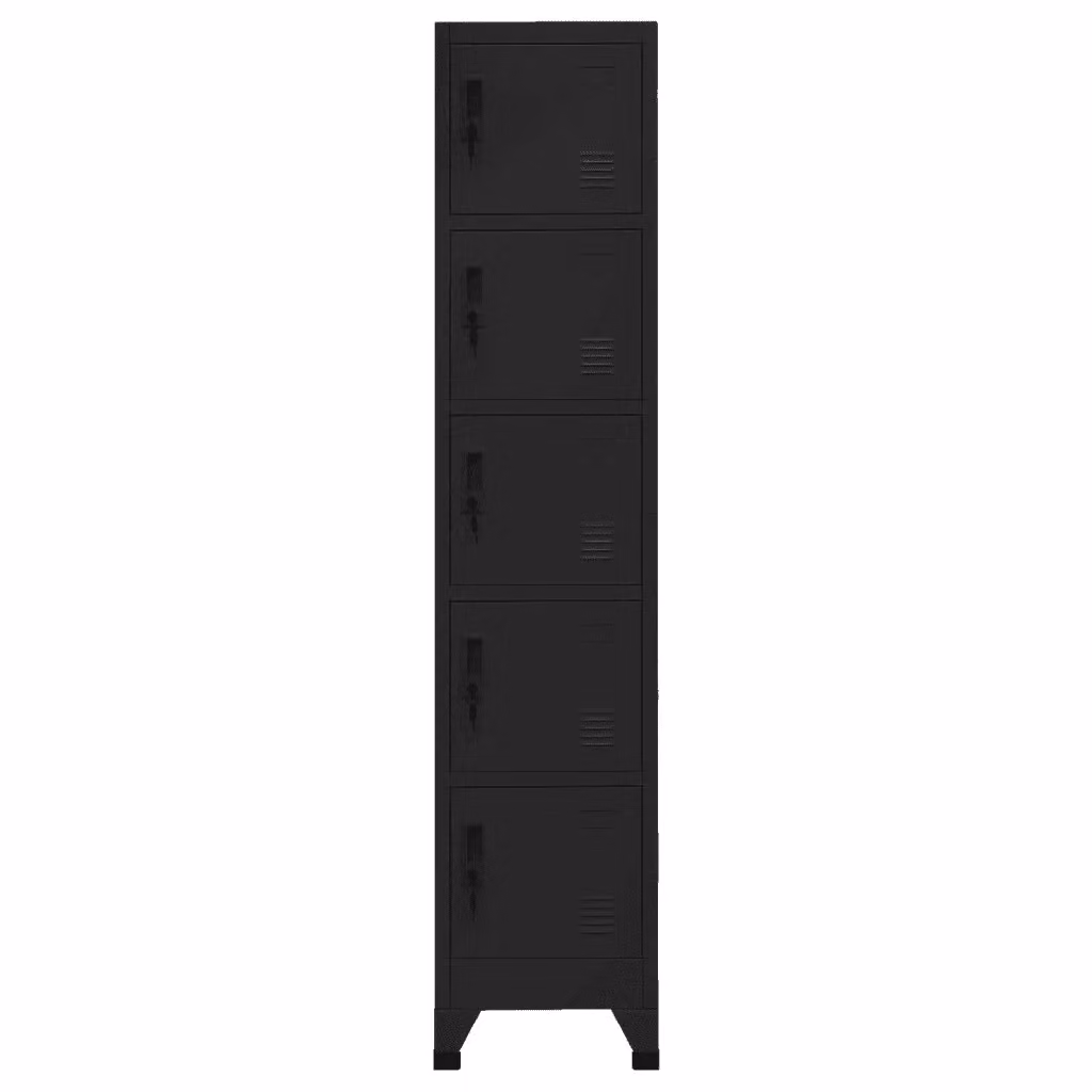 Armadietto moderno HELLOSHOP26 in acciaio nero opaco con 5 ante chiudibili a chiave e ripiani regolabili per ufficio o ripostiglio L/P/H: 38 x 40 x 180 cm – 2