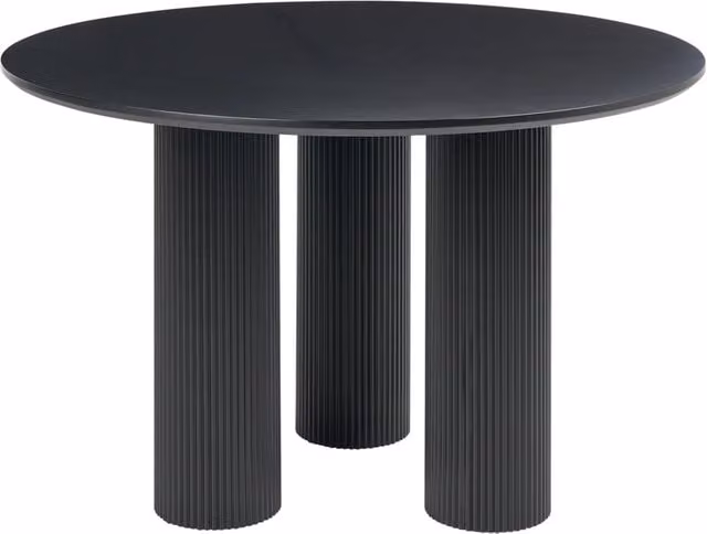 Tavolo da pranzo in MDF nero da 120 cm con gambe a colonna scanalate e nervate, design minimalista