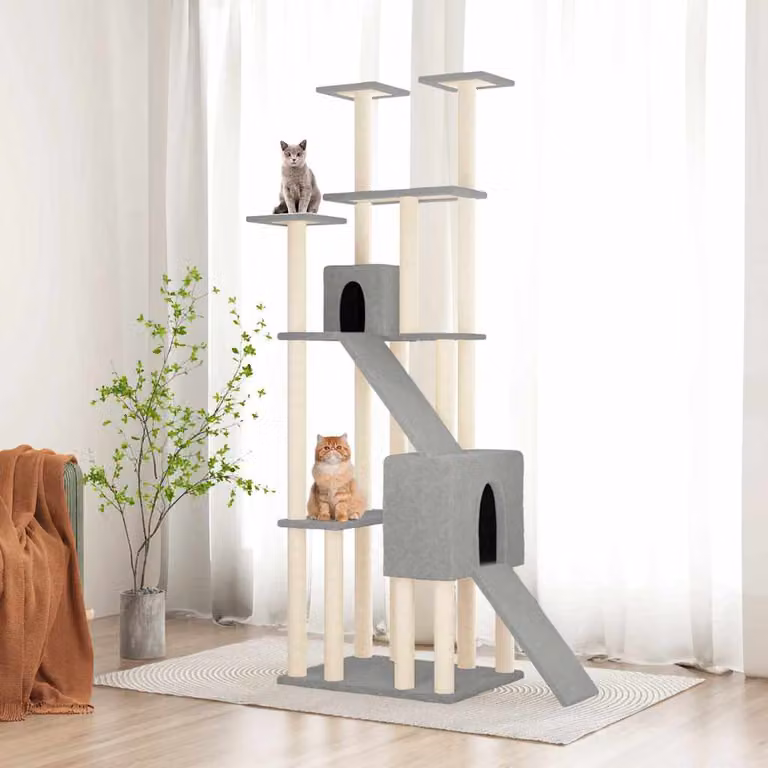 vidaXL Albero per Gatti con Tiragraffi in Sisal Grigio Altezza: 190 cm