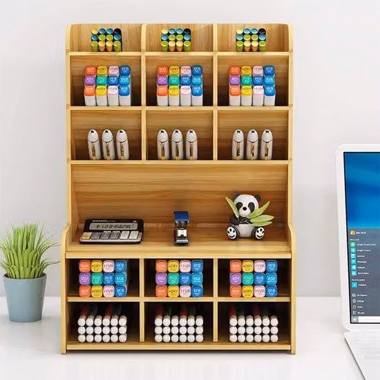 Organizer da ufficio in legno con ampia capienza, organizer da scrivania, contenitore per articoli da ufficio e materiale scolastico (B15-Bianco)