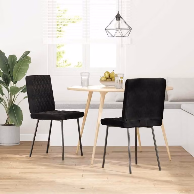 Set di 2 sedie da pranzo in velluto nero con struttura in metallo