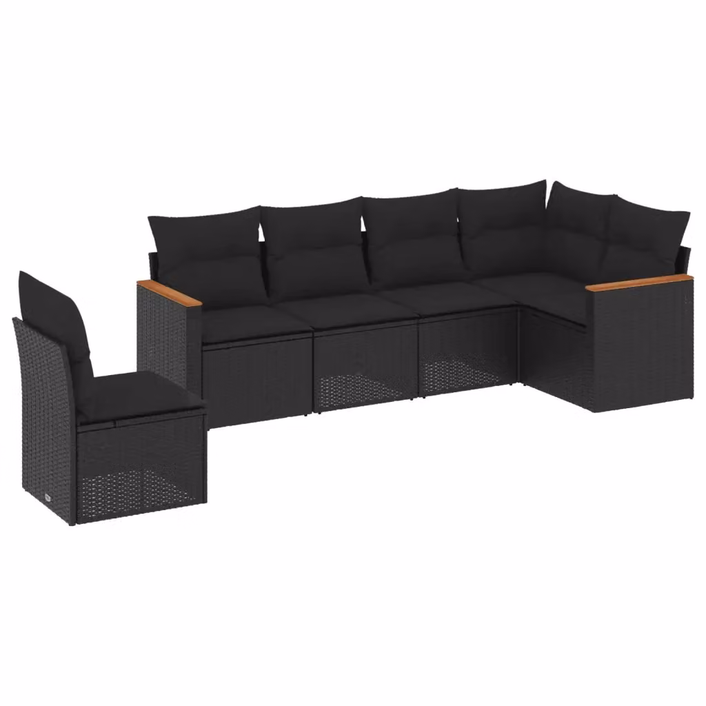 Set Divano da Giardino a L vidaXL in Polyrattan Nero con 6 Cuscini e Coperture Rimovibili – 2