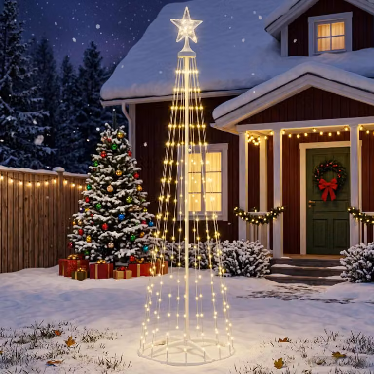 vidaXL Albero di Natale a cono LED 180 cm 250 LED Bianco caldo Acciaio