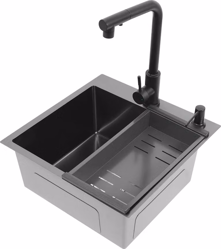 Lavello da cucina - Vasca singola - Acciaio inossidabile - Rettangolare - 45 x 45 x 18 cm - Rivestimento nano - Grigio scuro