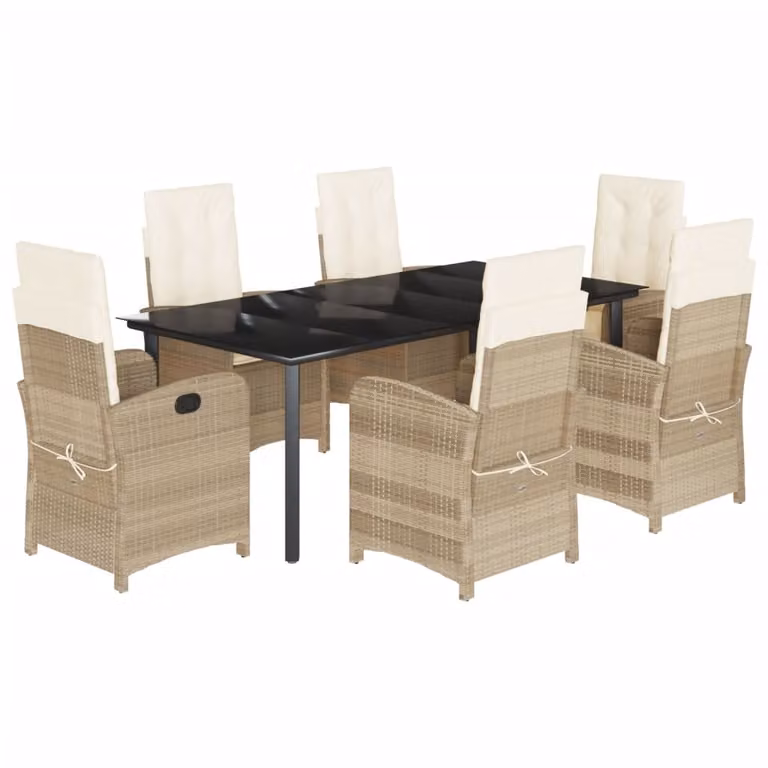 Set da Pranzo da Giardino 7 pz con Cuscini Beige in Polyrattan