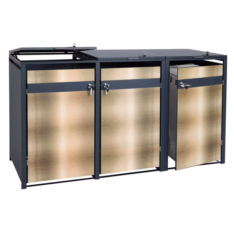fodera per 3 cassonetti HWC-J82, cassonetto per rifiuti, espandibile, metallo 80kg, antracite ~ oro