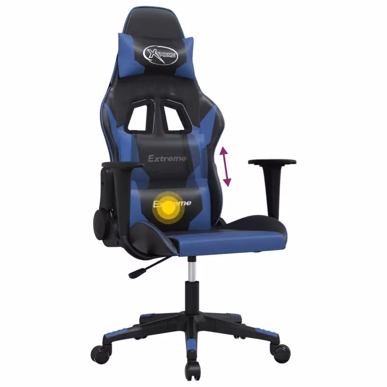 Sedia da Gaming Massaggiante Nero e Blu in Pelle finta