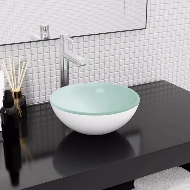 The Living Store Lavabo in vetro temperato 30x12 cm Bianco