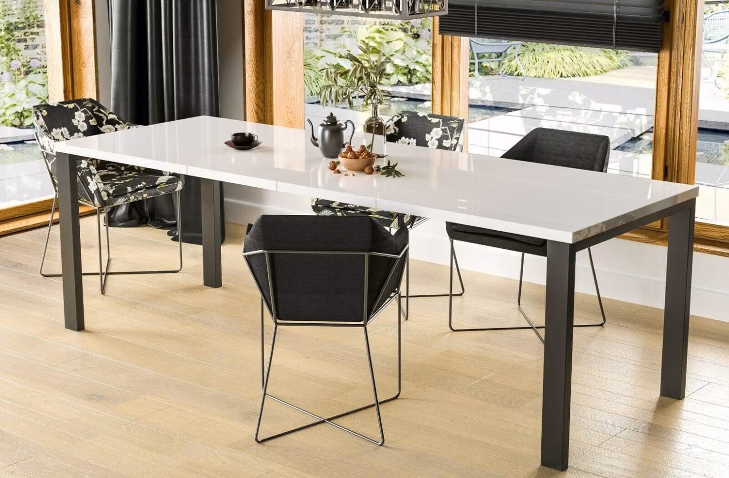 Tavolo da pranzo Endo-Moebel Garant 80cm - 215cm tavolo da cucina allungabile in metallo con struttura in metallo (bianco lucido)