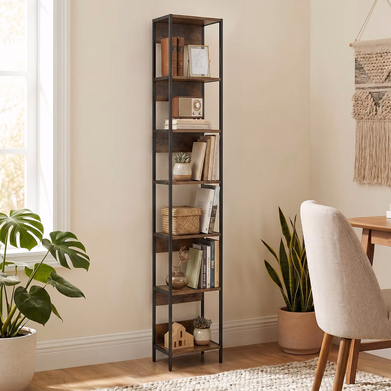 Libreria HOMCOM con 6 Ripiani in Legno Marrone per Soggiorno – 2