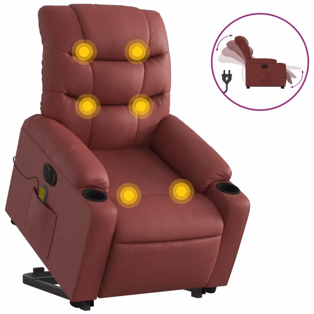 vidaXL Poltrona Alzapersona Reclinabile con Assistenza Elettrica in Similpelle Rossa – 2