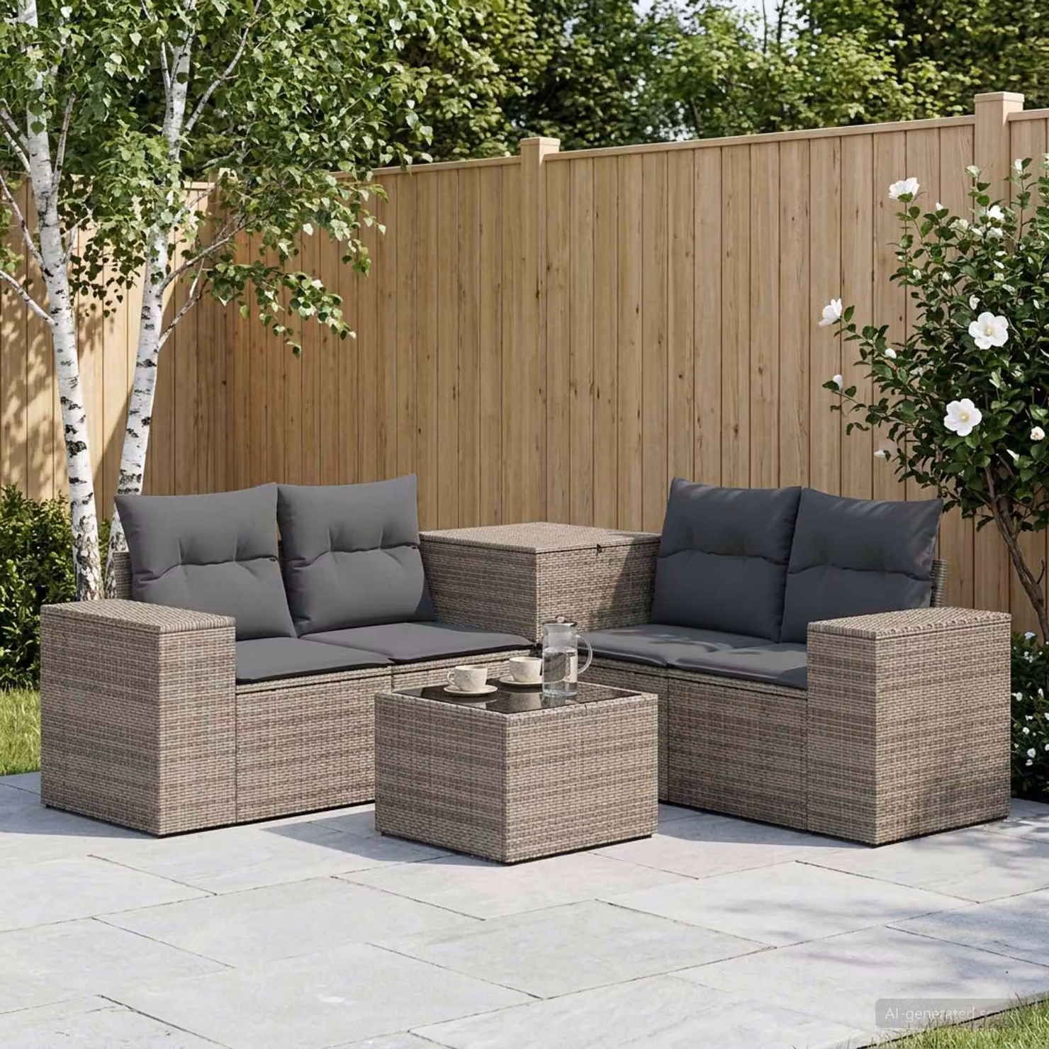 vidaXL Set di divani da giardino in polyrattan 6 pezzi con tavolino e pouf, colore grigio e antracite