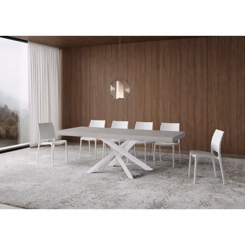Tavolo allungabile Volantis Premium ITAMOBY con telaio a X in metallo bianco e piano Cashmere, L: 120/380 cm, P: 90 cm – 2