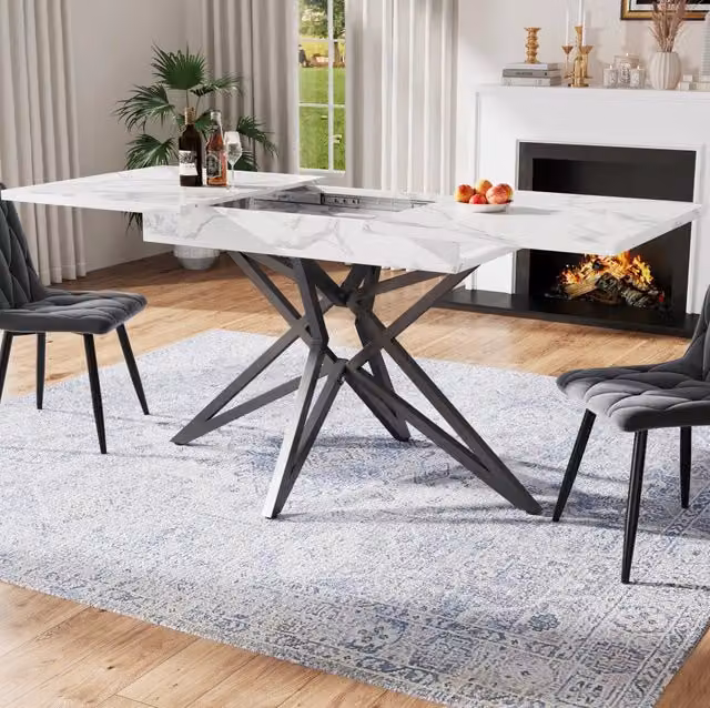 Set da pranzo con tavolo allungabile 120/160x80x66 cm e 4 sedie in velluto grigio scuro con gambe in metallo nero
