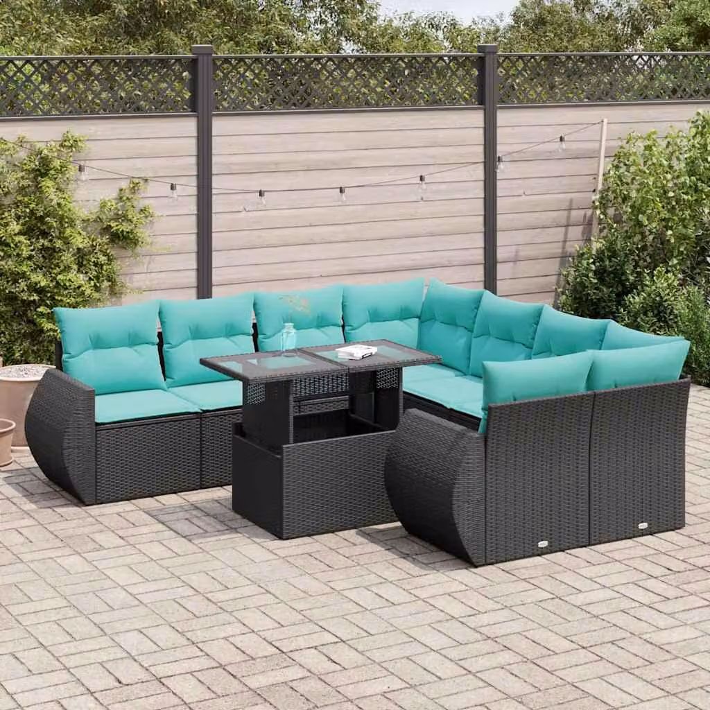 Maison Exclusive - Set da giardino 9 pezzi con cuscini in polyrattan nero