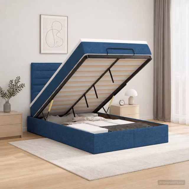 Letto Ottomano con Materasso Ibrido vidaXL, Colore Blu e Bianco, con Illuminazione LED Sotto il Letto e Porte di Ricarica USB, L/P/H: 200 x 120 x 88 cm – 1