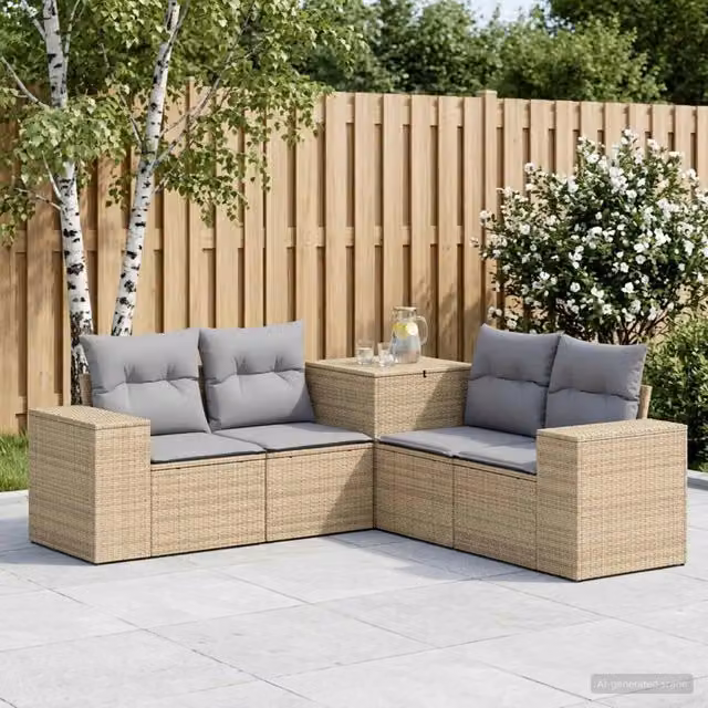 Set di divani 5 pz Beige e Grigio Chiaro 200 x 200 x 85 cm 3447923