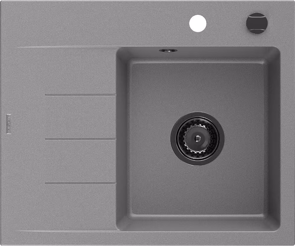 Mexen Ben lavello in granito a una vasca con scolapiatti, destro 600 x 500 mm, grigio, sifone nero - 6523605000-71-B