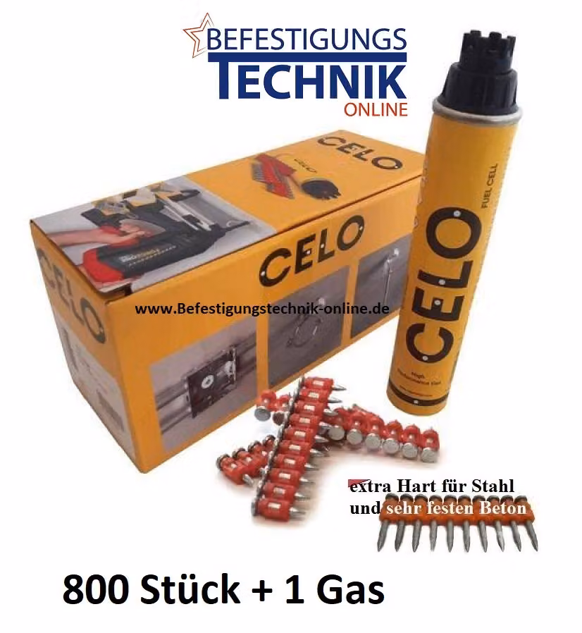 Chiodi per calcestruzzo CELO 3,0x38mm XHA extra duro + gas per chiodatrice per calcestruzzo CELO Force One 40