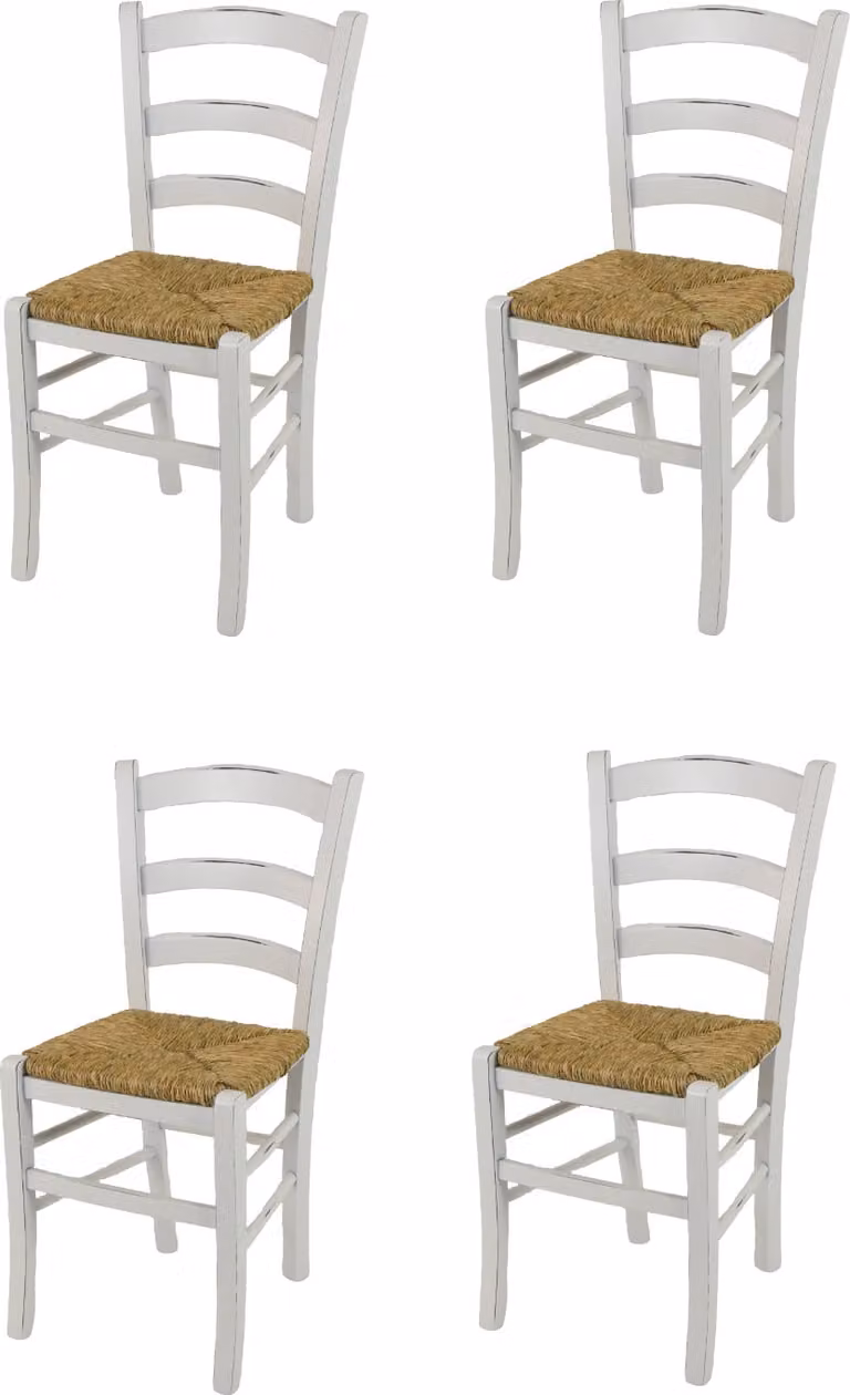 t m c s Tommychairs - Set di 4 sedie VENEZIA per cucina e sala da pranzo, robusta struttura in legno di faggio laccato in stile shabby chic, finitura artigianale anticata e seduta in paglia