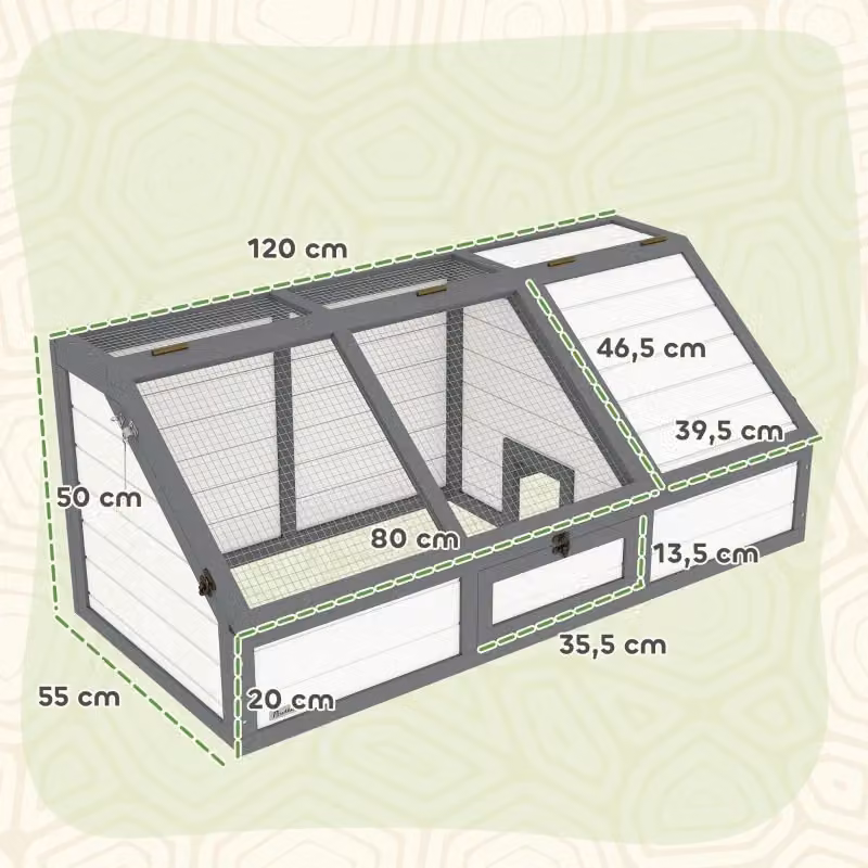 Casa per tartarughe REDOM in legno di abete laccato bianco L: 120 cm, P: 55 cm, H: 20/50 cm – 2