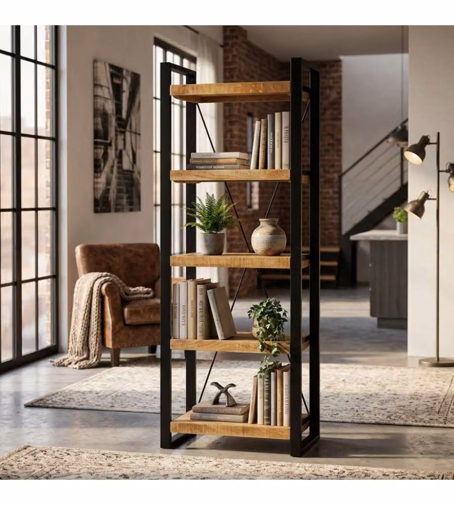 Cosma Mobile Alberic Libreria Industriale 5 Ripiani 60x40x180 cm Marrone