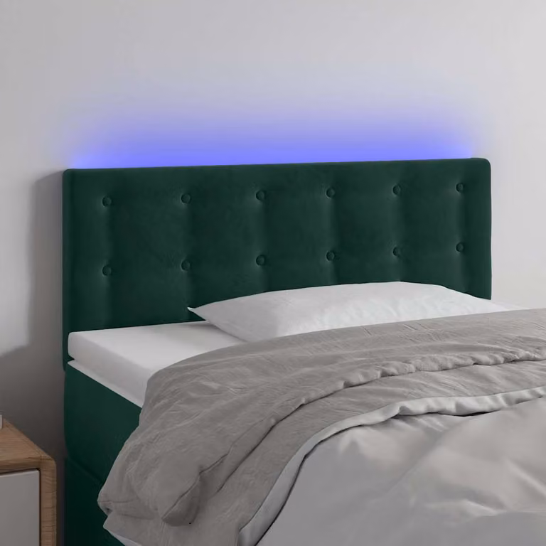 Testiera per letto vidaXL in velluto verde scuro con illuminazione LED e porta di ricarica USB, L: 80 cm, P: 5 cm, H: 78-88 cm