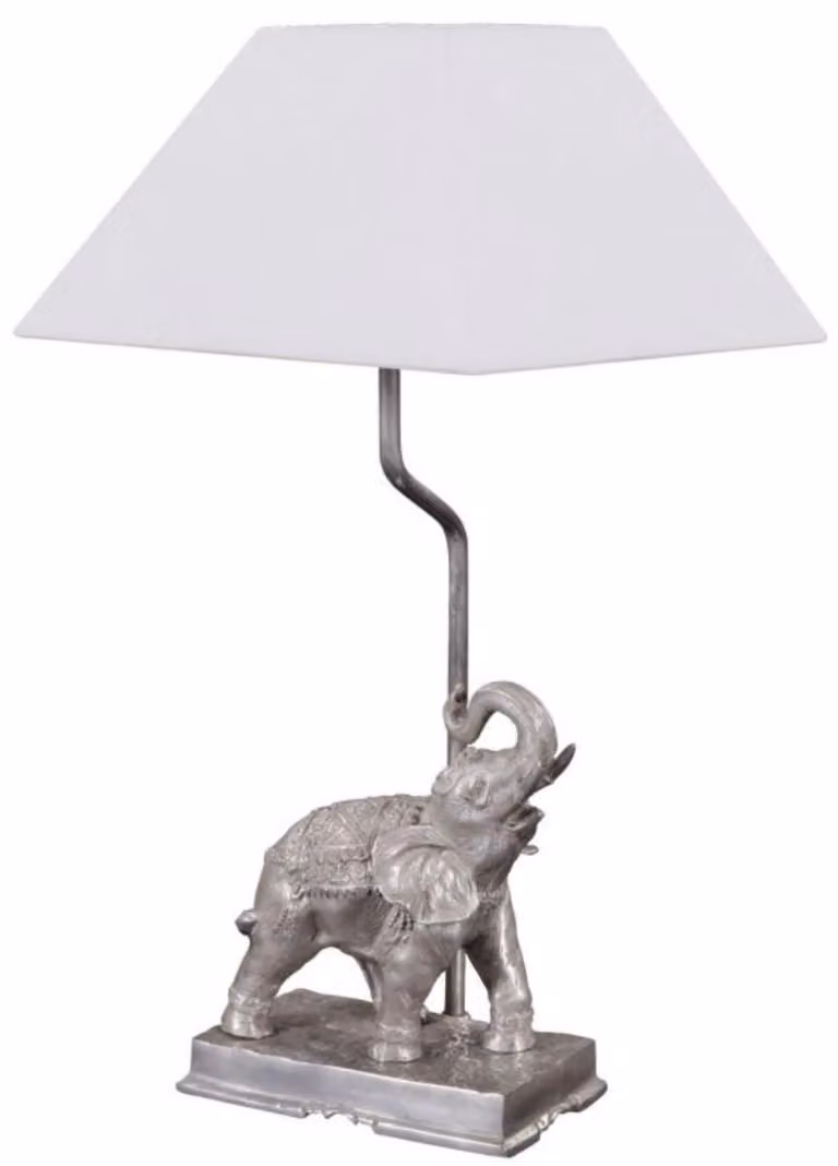 Casa Padrino lampada da tavolo bronzo elefante argentato 35 x 29 x H. 50 cm - Lampada da tavolo con paralume bianco