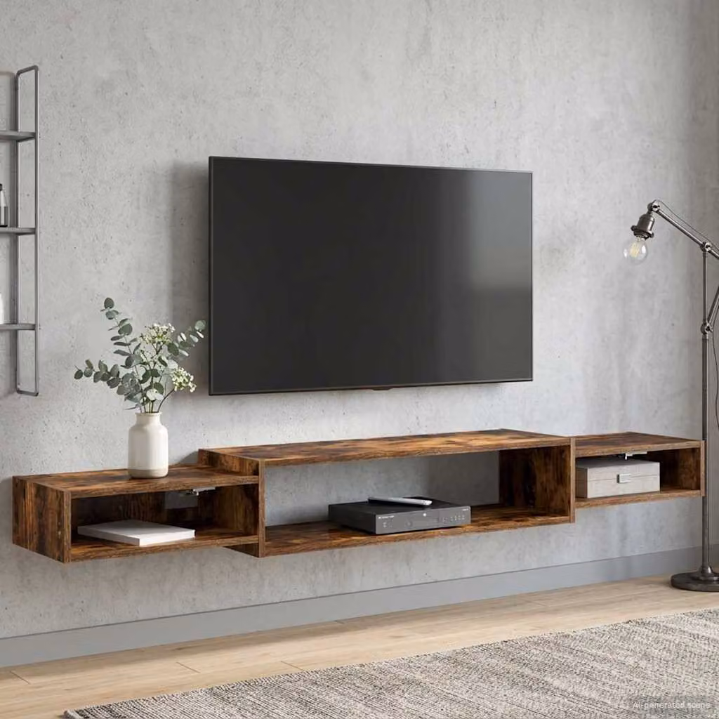 Mobile TV da parete vidaXL in Rovere Fumo, L: 180 cm, P: 28 cm, H: 21 cm
