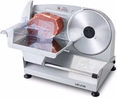 Affettatrice Elettrica Vevor in Acciaio Inox Grigio e Argento, Potenza 200 W, Spessore di Taglio Regolabile da 0 a 15 mm per Carne e Salumi