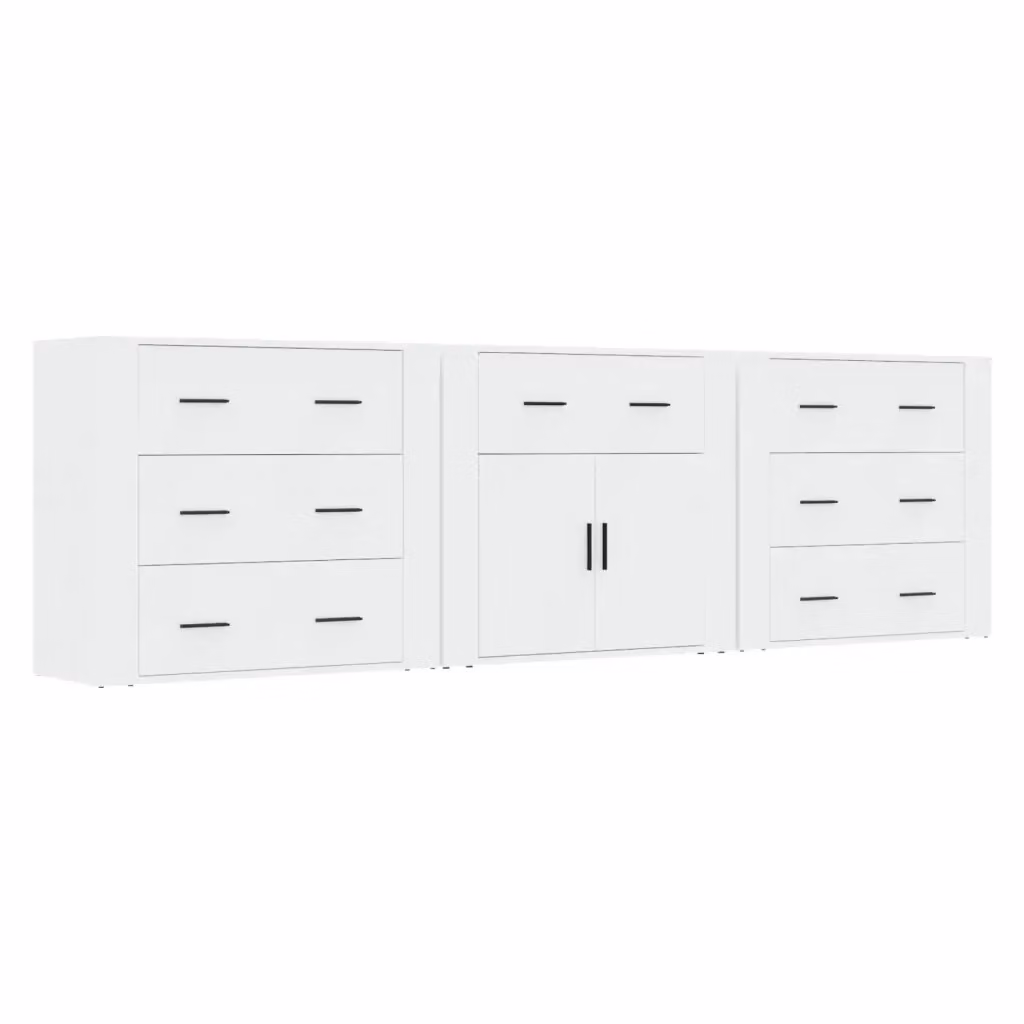 Set di 3 credenze vidaXL in legno multistrato bianco opaco per sala da pranzo – 2