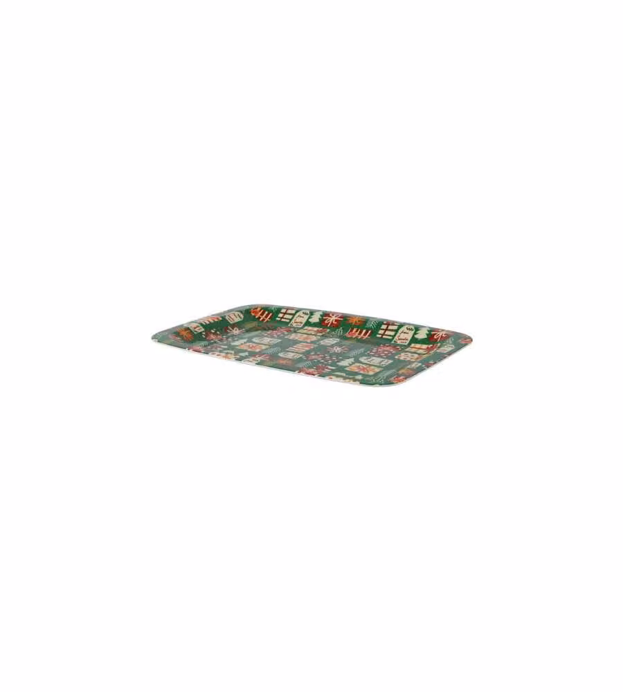 Vassoio Natalizio Verde 41x29cm con Motivi Colorati per Decorazioni
