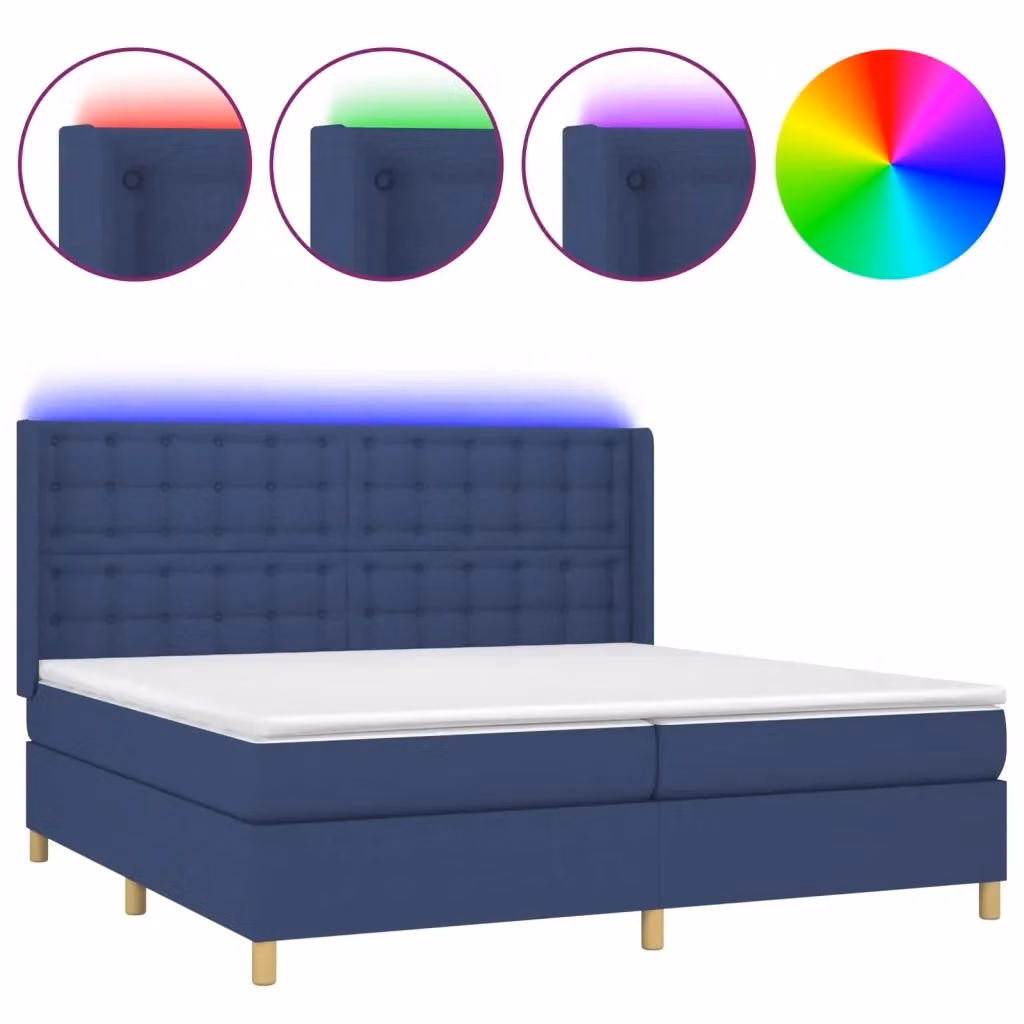 Letto Ibrido vidaXL con Materasso e Illuminazione LED Blu, Struttura Imbottita in Tessuto e Legno, L/P/H: 200 x 200 x 7 cm – 2